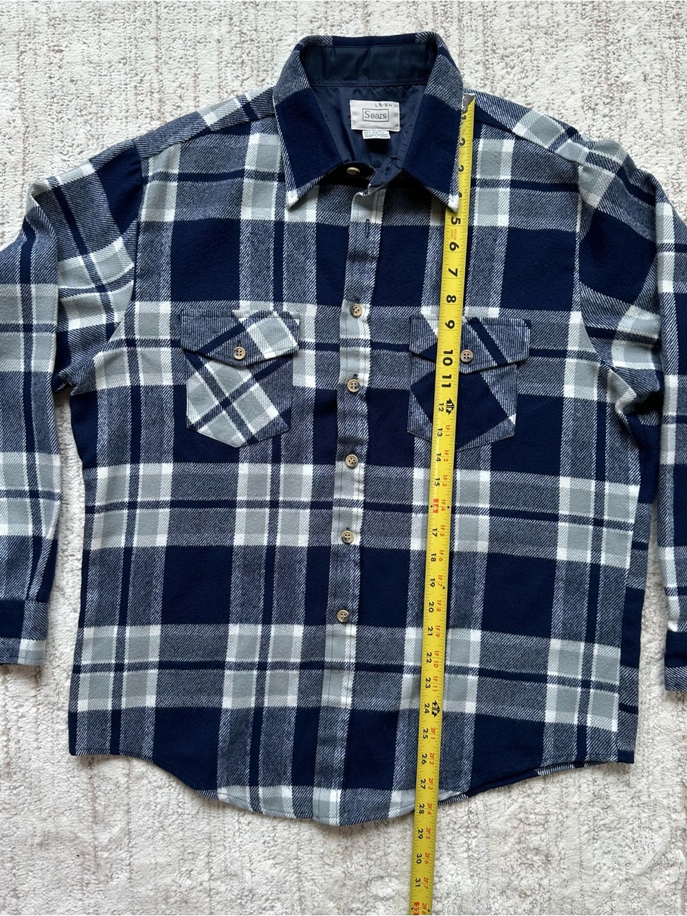 Vintage SEARS Flannel Button Down Shirt Large 16-16 1/2 Men’s 100% Acrylic - Picture 7 of 10